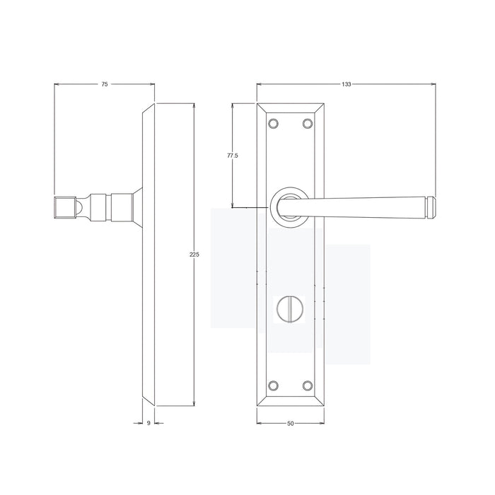 Line Drawing TradCo Menton Lever Long Backplate Privacy Set Chrome Plated 0684KPRIV60 - The Blue Space