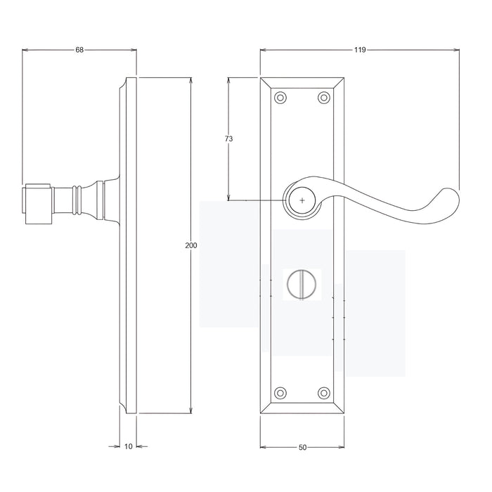 Line Drawing TradCo Milton Lever Long Backplate Privacy Set Chrome Plated 0790KPRIV60 - The Blue Space