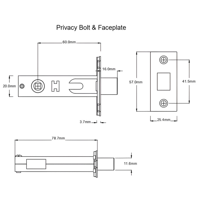 Privacy Bolt TradCo Milton Lever Long Backplate Privacy Set Chrome Plated 0790KPRIV60 - The Blue Space