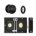 TradCo Rim Lock and Milled Edge Knob Passage Set Matte Black Polished Brass Antique Copper 1032-2000SET - The Blue Space