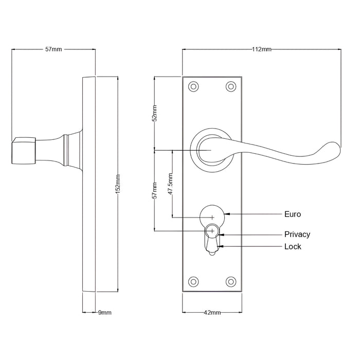 Line Drawing TradCo Victorian Lever Long Backplate Entrance Set with High Security Lock Chrome Plated 0907KENTREURO57KK - The Blue Space