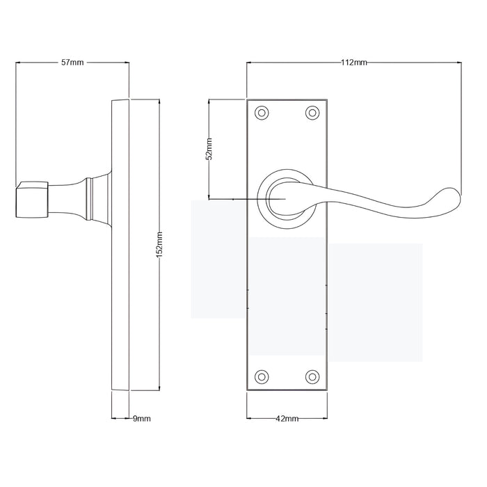 Line Drawing TradCo Victorian Lever Long Backplate Passage Set Antique Brass 0782KPASS60 - The Blue Space