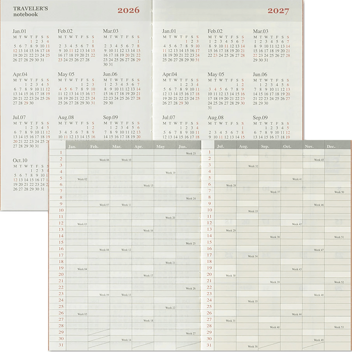 Traveler's Notebook - 2026 Monthly (Passport Size) - Pen Boutique Ltd