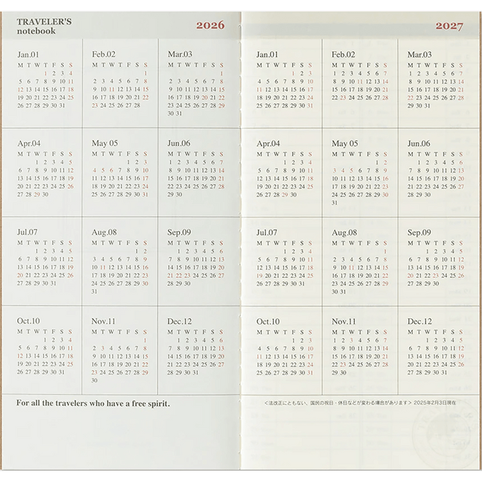 Traveler's Notebook - 2026 Weekly + Memo (Regular Size) - Pen Boutique Ltd