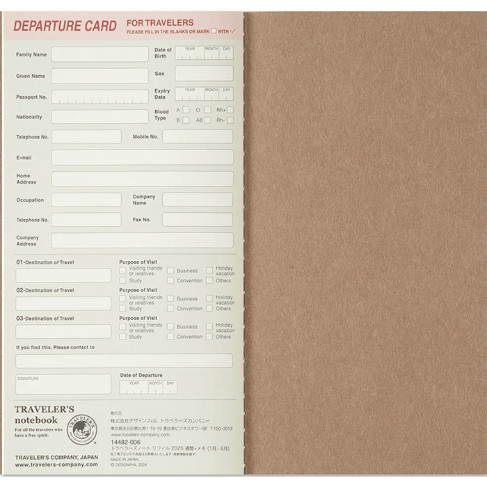 Traveler's Notebook - 2026 Weekly + Memo (Regular Size) - Pen Boutique Ltd