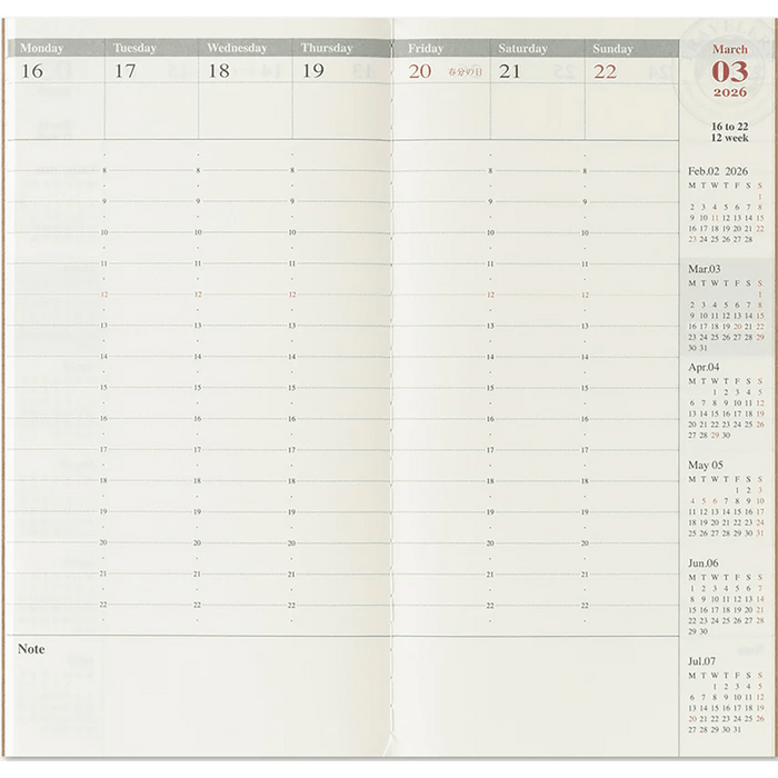 Traveler's Notebook - 2026 Weekly Vertical (Regular Size) - Pen Boutique Ltd
