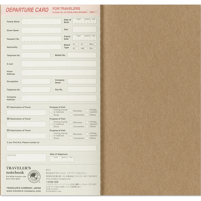 Traveler's Notebook - 2026 Weekly Vertical (Regular Size) - Pen Boutique Ltd