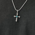 Turquoise Western Cross Pendant in White Gold
