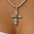 Turquoise Western Cross Pendant in White Gold