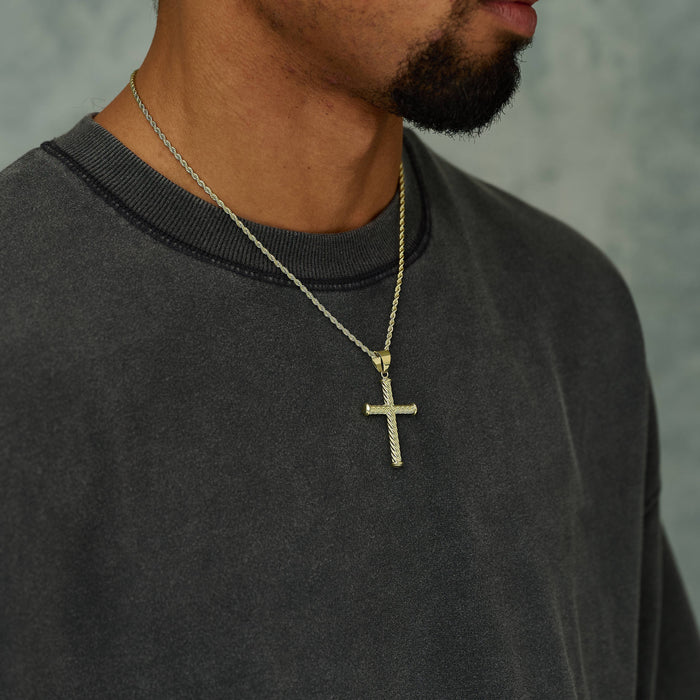 Twisted Rope Cross Pendant in Yellow Gold