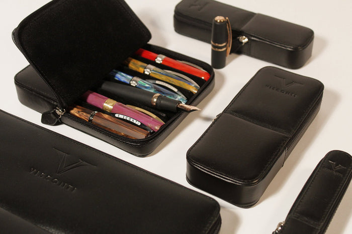 Visconti Classic Leather Three Pen Case - Black - Pen Boutique Ltd