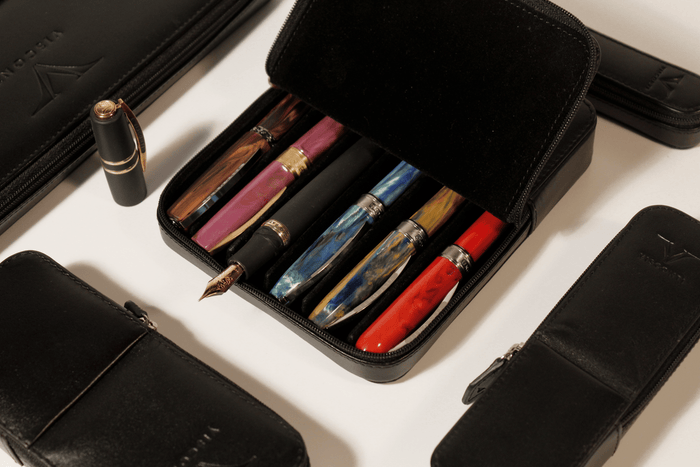 Visconti Classic Leather Three Pen Case - Black - Pen Boutique Ltd