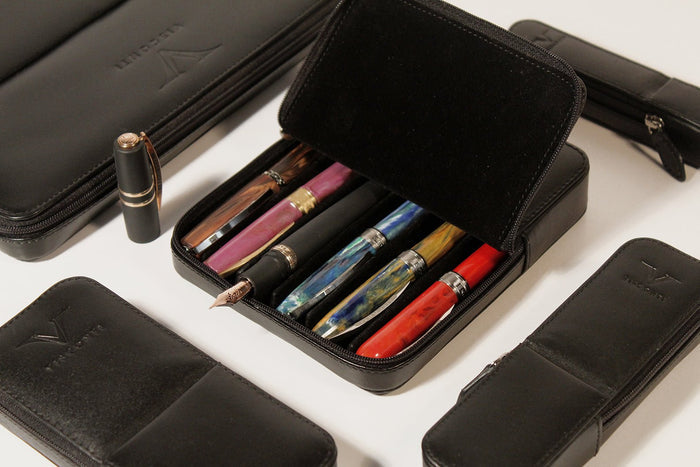 Visconti Classic Leather Two Pen Case - Black - Pen Boutique Ltd