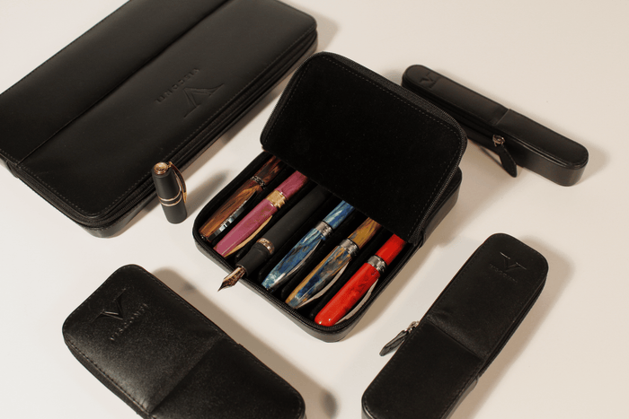 Visconti Classic Leather Two Pen Case - Black - Pen Boutique Ltd