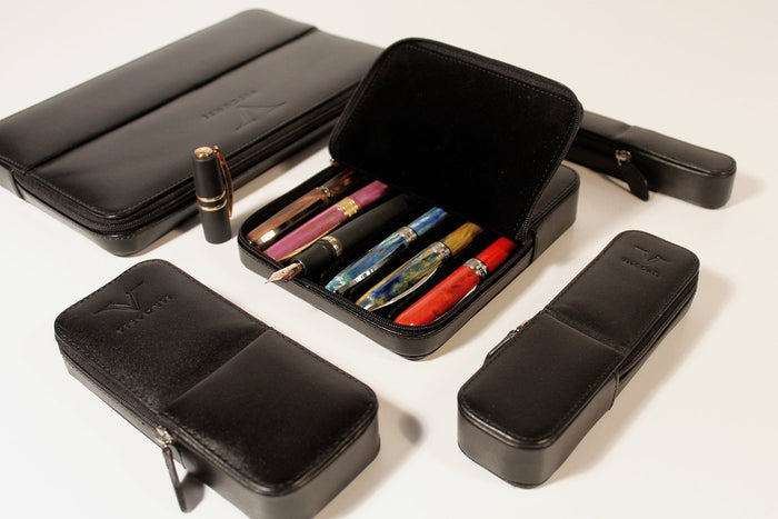 Visconti Classic Leather Two Pen Case - Black - Pen Boutique Ltd