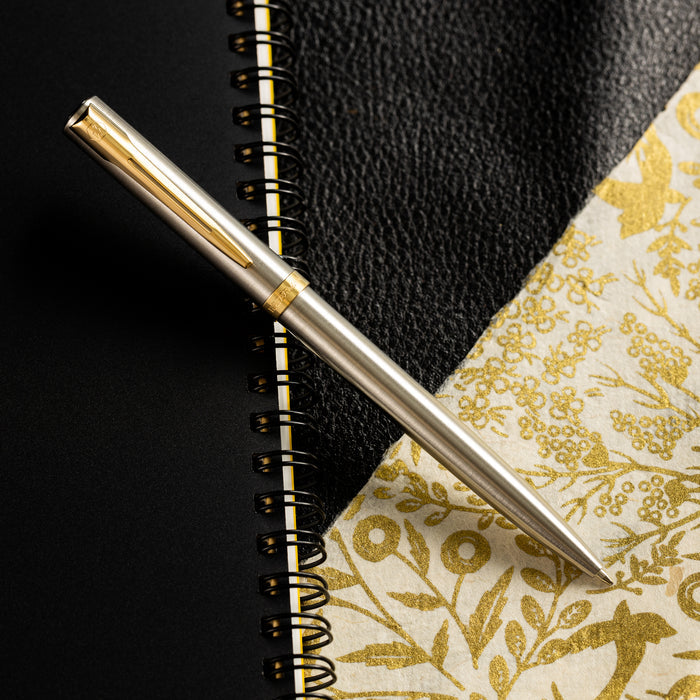 Waterman Impression Ballpoint Pen - Stainless Steel - Gold Trim - Pen Boutique Ltd