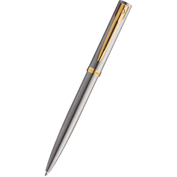 Waterman Impression Ballpoint Pen - Stainless Steel - Gold Trim - Pen Boutique Ltd