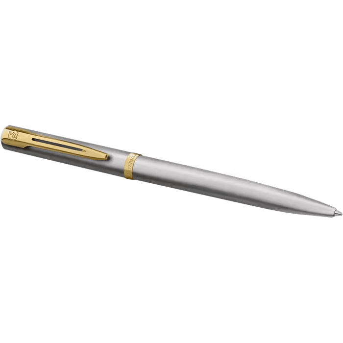 Waterman Impression Ballpoint Pen - Stainless Steel - Gold Trim - Pen Boutique Ltd