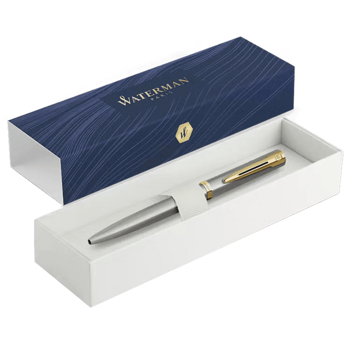 Waterman Impression Ballpoint Pen - Stainless Steel - Gold Trim - Pen Boutique Ltd