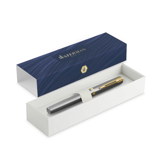 Waterman Impression Fountain Pen - Stainless Steel - Gold Trim - Pen Boutique Ltd