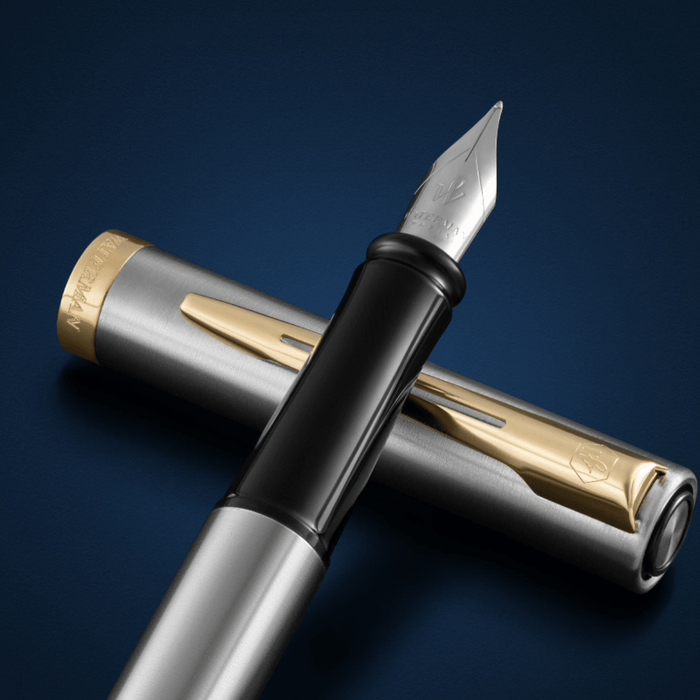 Waterman Impression Fountain Pen - Stainless Steel - Gold Trim - Pen Boutique Ltd