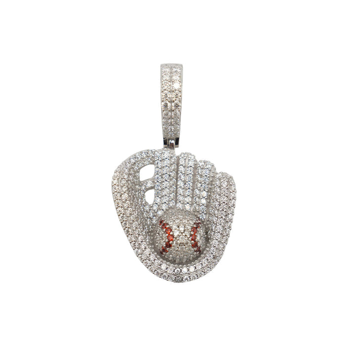 Women's Moissanite Baseball Pendant in White Gold Vermeil