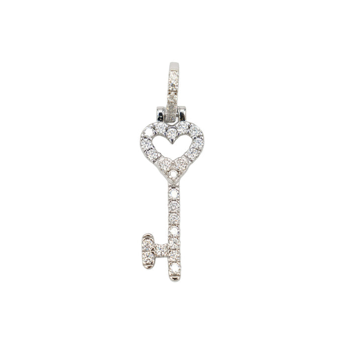 Women's Moissanite Diamond Heart Key Pendant in White Gold Vermeil