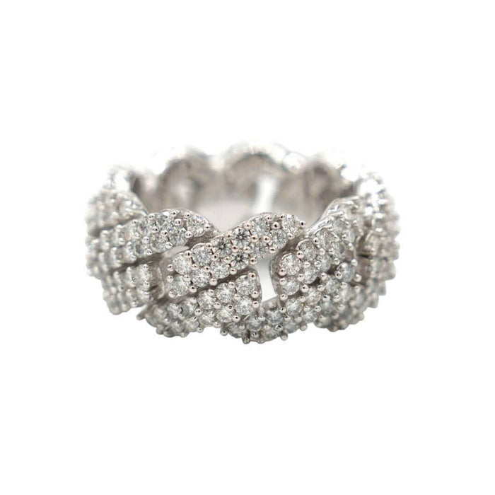Women's Moissanite Diamond Prong Cuban Ring in White Gold Vermeil