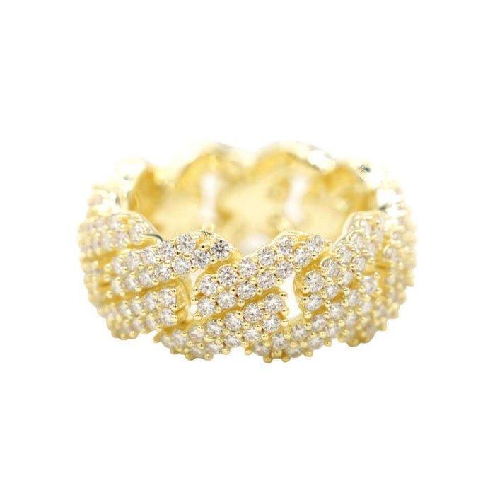 Women's Moissanite Diamond Prong Cuban Ring in Yellow Gold Vermeil