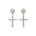 Women's Moissanite Diamond Studded Cross Earring in White Gold Vermeil