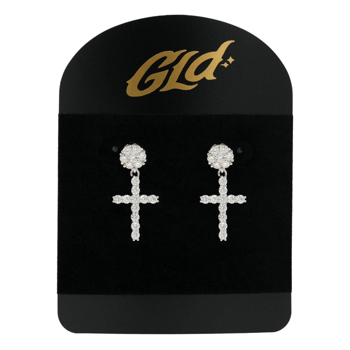 Women's Moissanite Diamond Studded Cross Earring in White Gold Vermeil