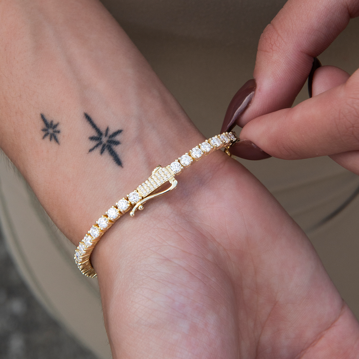 Women's Moissanite Diamond Tennis Bracelet in Yellow Gold Vermeil- 3mm