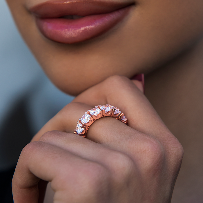 Women's Moissanite Eternity Diamond Band Ring in Rose Gold Vermeil - 5mm