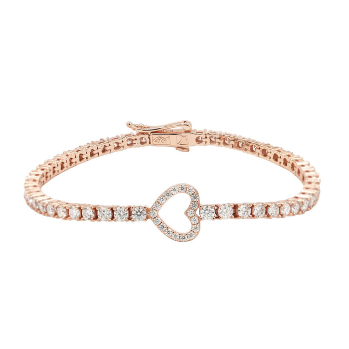Women's Moissanite Heart Tennis Bracelet in Rose Gold Vermeil - 3mm