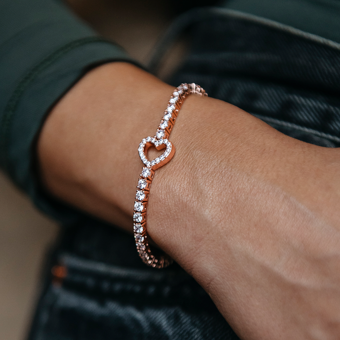 Women's Moissanite Heart Tennis Bracelet in Rose Gold Vermeil - 3mm