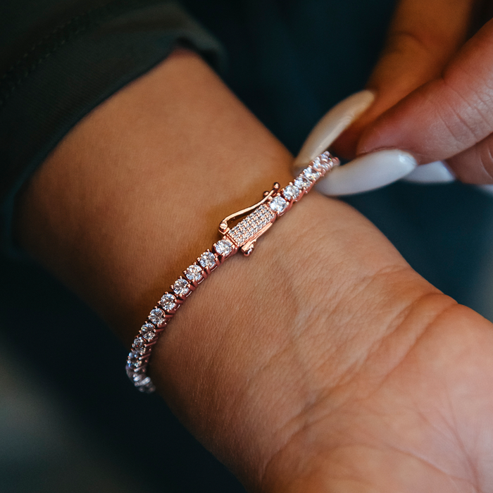 Women's Moissanite Heart Tennis Bracelet in Rose Gold Vermeil - 3mm