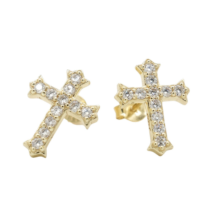 Women's Moissanite Micro Cross Stud Earring in Yellow Gold Vermeil