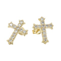 Women's Moissanite Micro Cross Stud Earring in Yellow Gold Vermeil