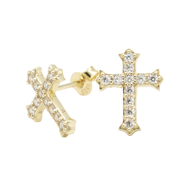 Women's Moissanite Micro Cross Stud Earring in Yellow Gold Vermeil