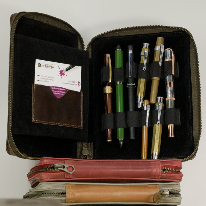 Yak Leather 12 Pen Zipped Case - Crazy Horse - Pen Boutique Ltd