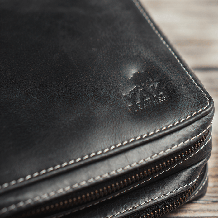Yak Leather 26 Double Sided Zipped Pen Holder - Black - Pen Boutique Ltd