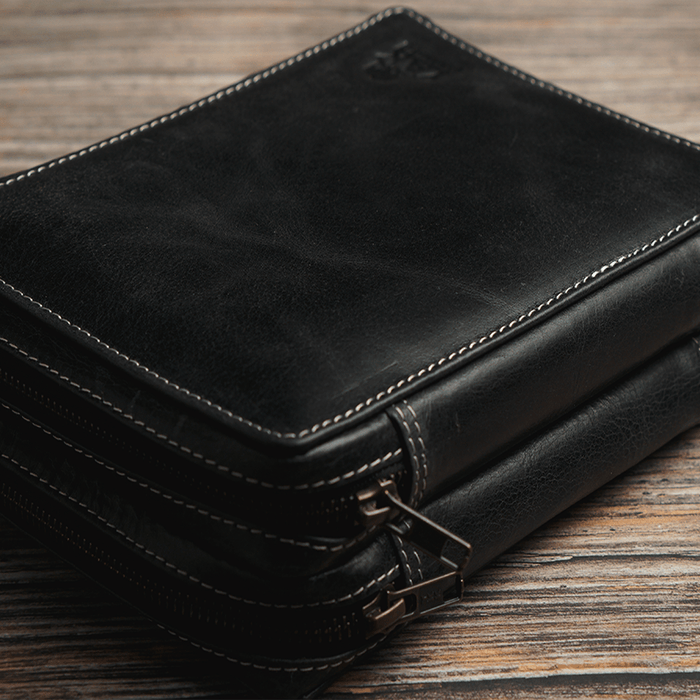 Yak Leather 26 Double Sided Zipped Pen Holder - Black - Pen Boutique Ltd