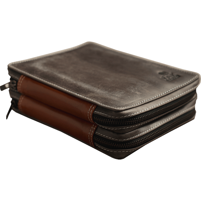Yak Leather 26 Double Sided Zipped Pen Holder - Nimbus/Tan - Pen Boutique Ltd