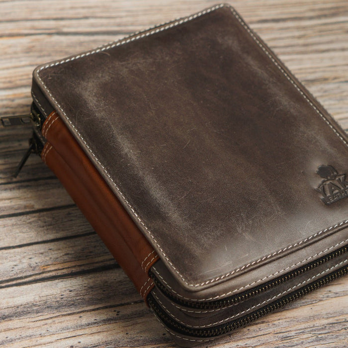 Yak Leather 26 Double Sided Zipped Pen Holder - Nimbus/Tan - Pen Boutique Ltd