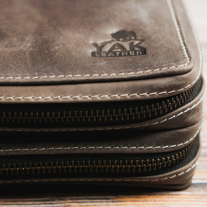 Yak Leather 26 Double Sided Zipped Pen Holder - Nimbus/Tan - Pen Boutique Ltd