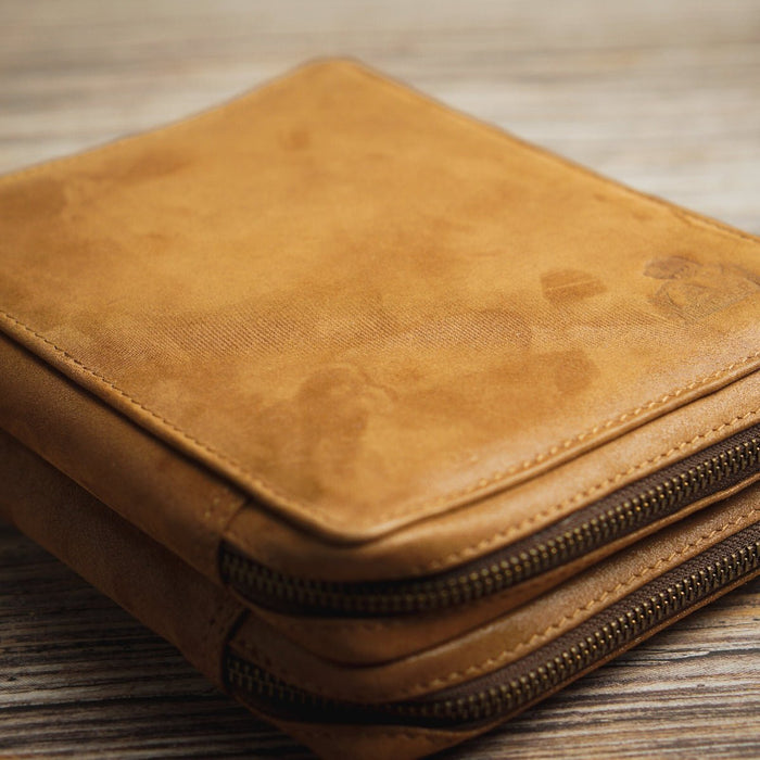 Yak Leather 26 Double Sided Zipped Pen Holder - Tan - Pen Boutique Ltd