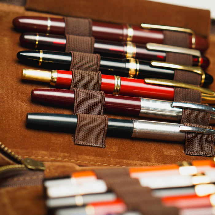 Yak Leather 26 Double Sided Zipped Pen Holder - Tan - Pen Boutique Ltd