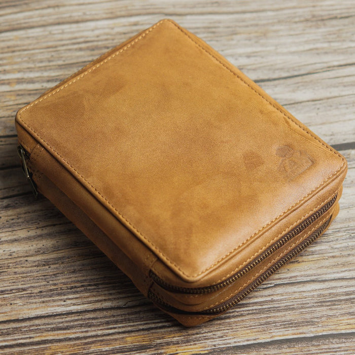 Yak Leather 26 Double Sided Zipped Pen Holder - Tan - Pen Boutique Ltd