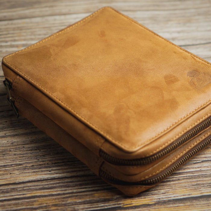 Yak Leather 26 Double Sided Zipped Pen Holder - Tan - Pen Boutique Ltd
