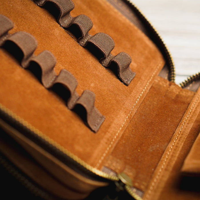 Yak Leather 26 Double Sided Zipped Pen Holder - Tan - Pen Boutique Ltd